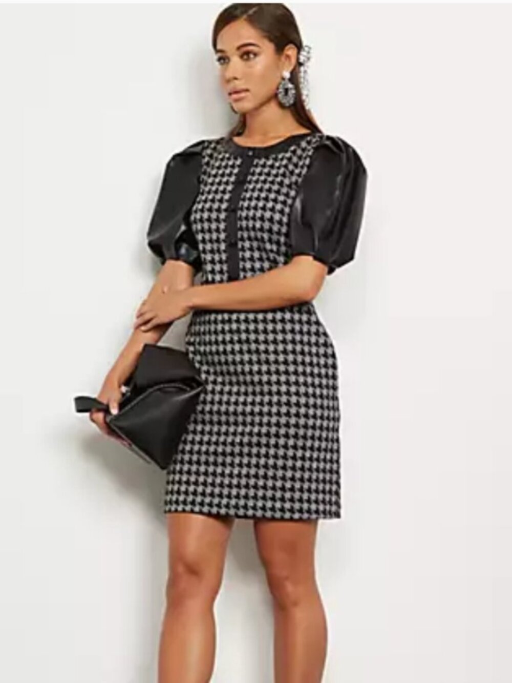 New York & Company Black and Gray Houndstooth Dress